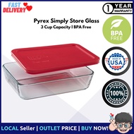 Pyrex Simply Store Glass Rectangular Food Container with Red Lid (3-cup)