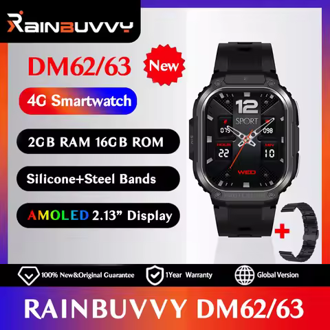 Rainbuvvy DM62 DM63 AMOLED Smart Watch 4G Netcom 2GB RAM 16G ROM 2.13" HD Screen Supports SIM Wifi C