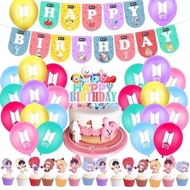 1Set Kpop BTS BT21 Theme Happy Birthday Party Decorations Balloons Banner Cake Toppers Set