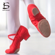 รองเท้าแจ๊สซัลซ่าบัลเล่ต์สำหรับผู้หญิงรองเท้ารองเท้าเด็กผู้หญิงเต้นรำส้นเตี้ยพื้นนุ่มของ Ks รองเท้าแตะเต้นรำรองเท้าผ้าใบละตินสำหรับเด็กสีแดงดำชมพู
