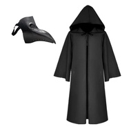 Halloween Cloak Plague Doctor Mask Cosplay Costume Sorcerer Long Shirt Hooded Black Robe Adult and C