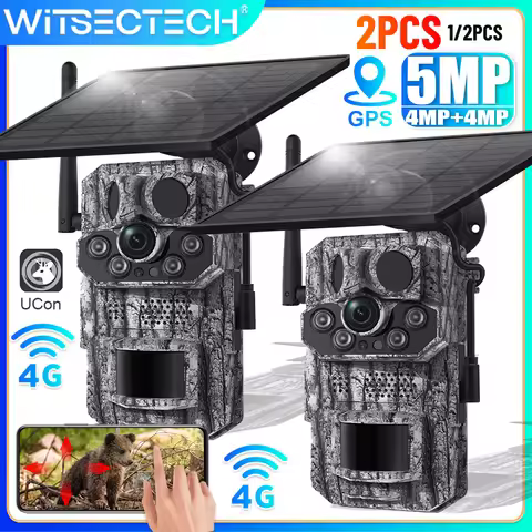 2PCS Ucon 4G 5MP Cellular Trail Camera Solar Camera PIR Motion Activated 0.2s Trigger Time Night Vis