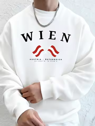 Wien Austria Flag Printing Mens Sweatshirts Winter Crewneck Hoodie Street Fleece Warm Loose Streetwe