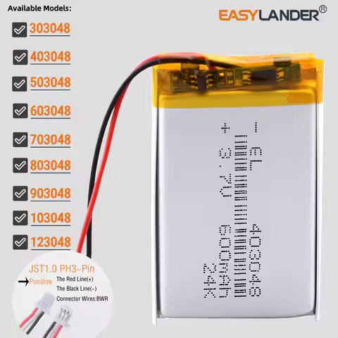 JST1.0mm 3Pin 3.7V 503048 800mAh 303048 403048 603048 703048 803048 903048 103048 123048 Lithium Li-