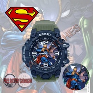 Jam Tangan Anak Cowok Sport Karakter SuperMan 02 Hijau Anti Air FREE Battery Cadangan