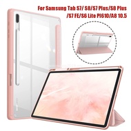 For Samsung Galaxy Tab S9 S8 S7 Plus FE 12.4 inch Case Transparent Back Tablet Cover For Tab S7 S8 11" 2020 Pencil Holder Cases