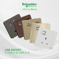 Schneider Electric AvatarOn- 13A 250V Switched Socket with 2.1A USB A or USB A+C Charger (E8315USB /