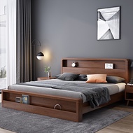 HDB Storage Bed Frame with Storage Drawers High Double Bed Bedframe Wooden Bed Queen King Bed Storage Bed Frame Modern Minimalist Nordic Solid Wood Bed