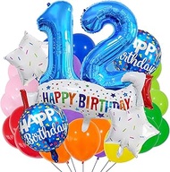 12th Birthday Decoration Set,Blue 12th Birthday Decoration Set Colorful Happy 12th Birthday Banner B