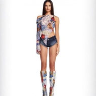 R7OS iamgia Hot Girl Millennium Style Printed Pattern Irregular One-Shoulder One-Shoulder Tailoring 