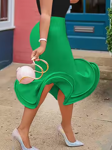 AOMEI Women Mermaid Skirt High Waist Black Trumpet Flare Fishtail Sheath Stylish Ruffle Elegant Part