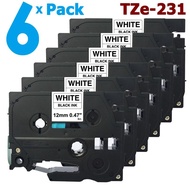 Vileed 6 Pack 12Mm Tze-231 Black On White For Brother Ptouch Label Tape 8M Length Tze231 Tze 231 Com