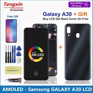 SUPER AMOLED For Samsung GALAXY A30 LCD Display Touch Screen With A30 Battery Cover Digitizer Assembly A305/DS A305FN A305G LCD