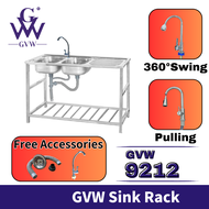 GVW 9212 Stainless Steel Kitchen Sink / Double Bowl Sink / Double Drainer / Dish Rack / Kitchen Orga