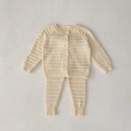 [Ready Stock] Autumn Knitsuit Boy Girl Children Knitted Cardigan Hollow Out Solid Sweater Infant Cot