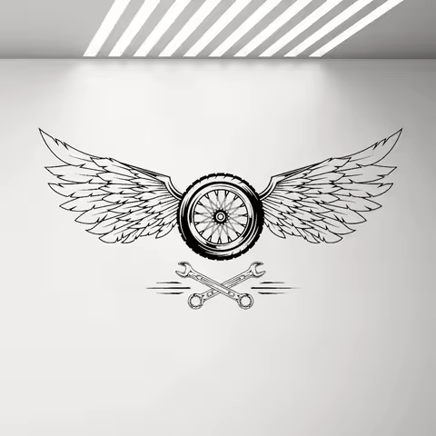 Vinyl Decal Wheel Wings Car Repair Garage Wall Stickers Cool Decor Removable Man Cave Wall Decals Wa