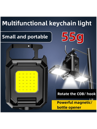 多功能usb充電手電筒,便攜式cob鑰匙扣燈具有強磁力,超亮戶外泛光燈,適用於工作、露營