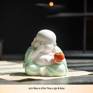Smiling Mouth Always White Porcelain/Celadon Maitreya Buddha Ornament - Home Decoration Art Piece