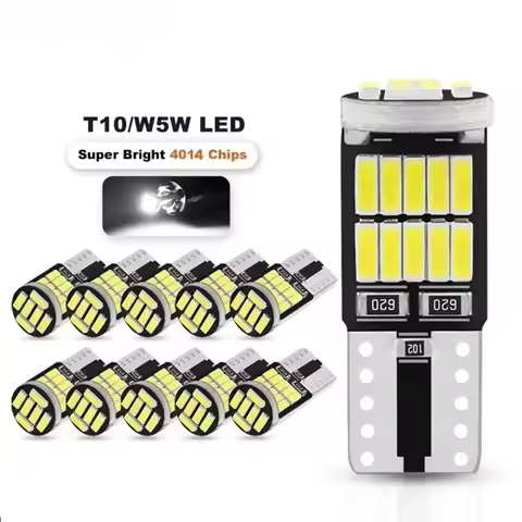 10PCS W5W T10 Led Bulbs Canbus 4014 SMD 6000K 168 194 Led 5w5 Car Interior Dome Reading License Plat