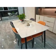 [Sg Stock] White Nordic Dining Table and Chair Set Sintered Stone Dining Table Marble Dining Table Set Modern