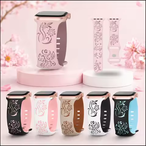 watch band for Apple watch 38/40/41/42/44/45/46/49mm,Ladies' elegant floral soft silicone strap，for 