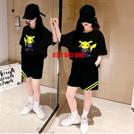 Bộ đùi bé gái size đại Đồ bé gái set đồ bộ bé gái áo thun quần Đùi chất cotton 4c in hình Pikachu qu