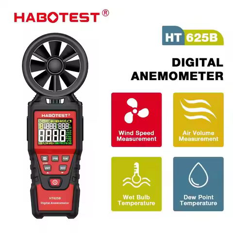 HABOTEST HT625A Digital Anemometer Portable Hand held Wind Speed Meter Windmeter LCD Display Tempera