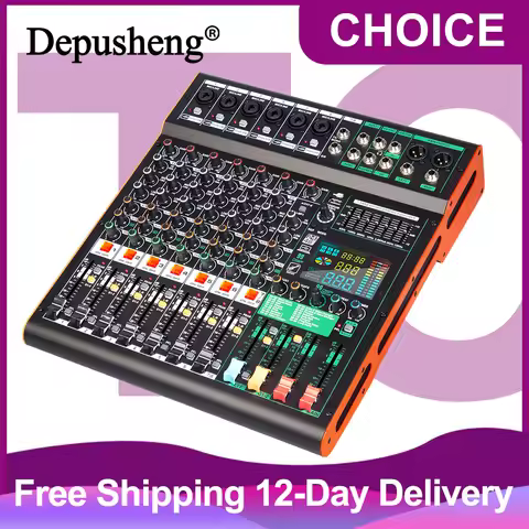 Depusheng TG8 Professional Audio Mixer 99 DSP 8 Channel Dual Group DJ Console Mixing 48V Phantom Pow