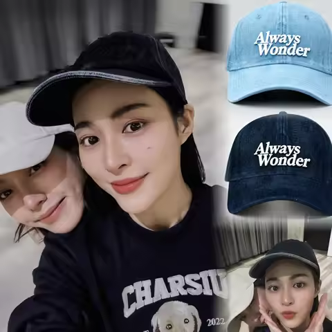 2026 LingOrm Ling Ling Kwong Same Alwayswonder 3D Embroidery Letter Denim Fabric Baseball Cap with S