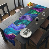 Crystal - Gemstone Sapphire Blue Amethyst Purple Emerald Green and Gold Agate Geode Table Runner