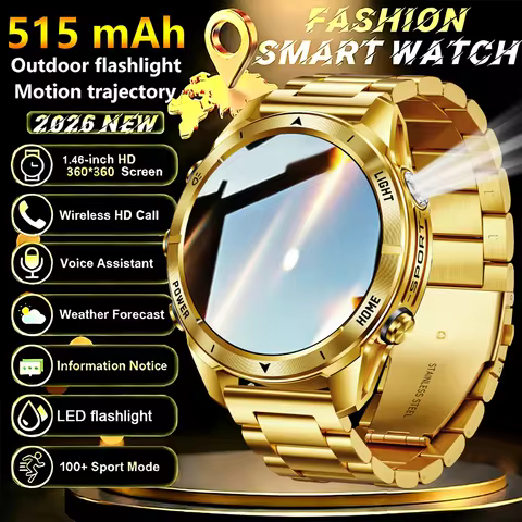 Military Smart Watch Men 10ATM Waterproof 1.46" AMOLED Screen LED Flashlight 515mAh Battery Heart Ra