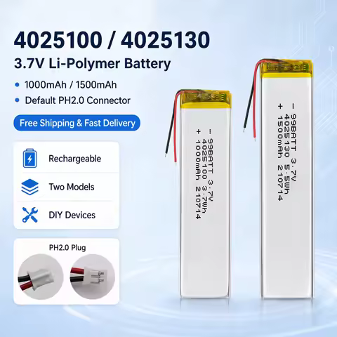 4025100 4025130 3.7V Li Polymer Battery 1000mAh 1500mAh Rechargeable Lipo Battery PH2.0 Plug for DIY
