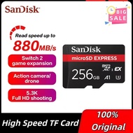 SanDisk 256GB MicroSD Express Card A2 5.3K NVMe Max 880Mb/s TF Memory Card for Tablet UAV Switch 2 M
