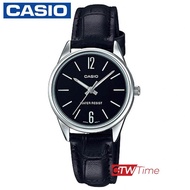 Casio นาฬิกาข้อมือผู้หญิง สายหนัง รุ่น LTP-V005L-1BUDF (หน้าดำ)