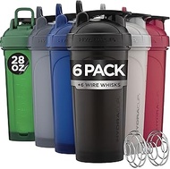 Hydra Cup ProFlow [6 Pack] 28 oz Shaker Bottles for Protein Shakes, Shaker Cups with Ball Blender Wh
