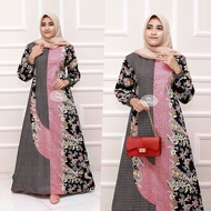 Gamis Batik Syari Kombinasi Jumbo XXL Gaun Muslimah Wanita