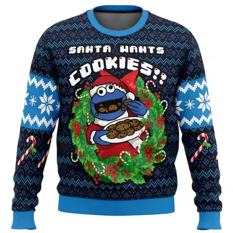 Santa's Cookies Cookie Monster Ugly Merry Christmas Sweater 2025 New Fashion Men Hoodie Pullover Top