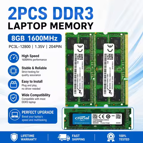 Micron Crucial 2PCS KIT Laptop RAM DDR3L DDR3 8GB 4GB 1066 1333 1600 1866MHz SO-DIMM PC3-10600 PC3L-