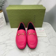 Gucci/古馳 玫紅色糖果粉馬銜扣 樂福鞋 皮鞋 37碼