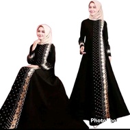 Busana muslim abaya dubai bordir mewah/Dress maxi hitam elegan ori