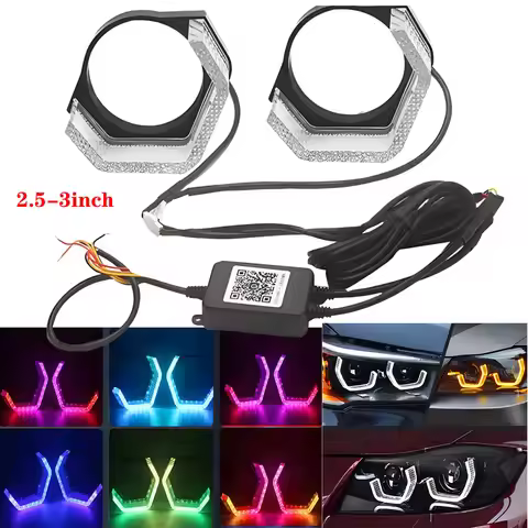 2PCS RGB LED Crystal Angel Eyes RGB Application Control Suitable for BMW Decorative Light Yellow Lig
