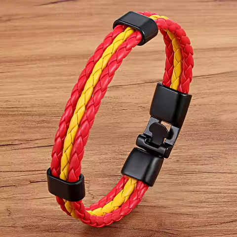 TYO Stainless Steel Men Women Spain Germany France Italy Argentina National Flag PU Leather Bracelet