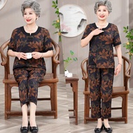 Đồ bộ nữ trung niên cho mẹ bộ LỤA PHÁP trung niên nữ hoa hướng dương quần 9 Tấc ống nhỏ cao cấp - KN