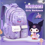 Kuromi 6 Wheels Trolley Bag Beg Sekolah School Bag Girl Primary Secondary School Bag Kids Luggage Tr