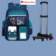 แฟชั่น ACE🔥รถเข็นกระเป๋าโรงเรียนการป้องกันกระดูกสันหลังน้ำหนักเบาสำหรับเด็กชายความจุมากสำหรับเด็กประถมเกรด1-6กระเป๋าโรงเรียนรถเข็นกระเป๋าเดินทางแบบกระเป๋าเดินทางสามารถใช้ขั้นบันไดและ Backpack2024030204แบบลากหกล้อได้