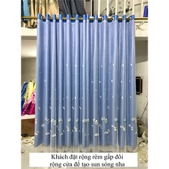 2-layer curtain, chrysanthemum embroidered fabric layer - mixed with light-blocking blue curtain lay