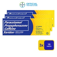 SARIDON® Paracetamol/Propyphenazone/Caffeine Tablet for Fast Headache Relief Grab n Go Pack 10s x3 – analgesic /antipyretic used for the fast and effective relief of headache, toothache, menstrual discomfort, postoperative and rheumatic pain, and fever