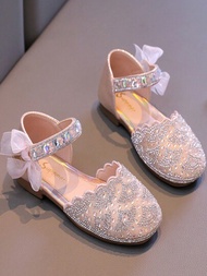 女孩春夏季鑲嵌鑽石和閃粉裝飾平底鞋,適用於跳舞和表演