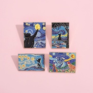 [Design Badge Accessories] Van Gogh's Starry Sky Cat Brooch Metal Badge Pin Accessories Book Packaging Accessories Collar Pendant Medal