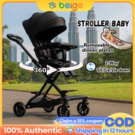 Beige Stroller Baby 2-Way Foldable murah travel stroller Soft large Seat Reinforced baby stroller Ma